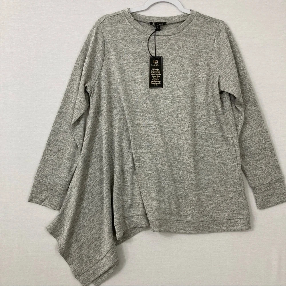 New DG2 by Diane Gilman Gray Stretch Asymmetric Top Size Large